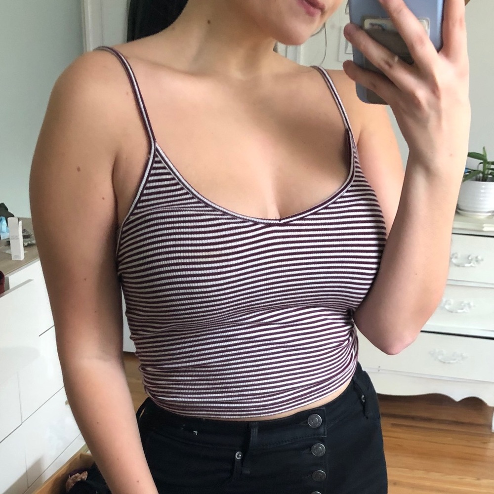 Brandy Melville maroon and white striped crop top
